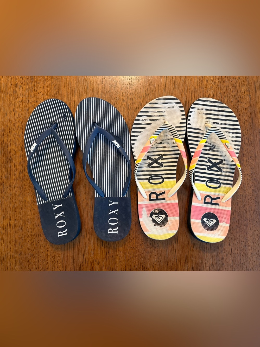 Roxy Striped Flip Flop Duo — Navy and Pastel Multicolor